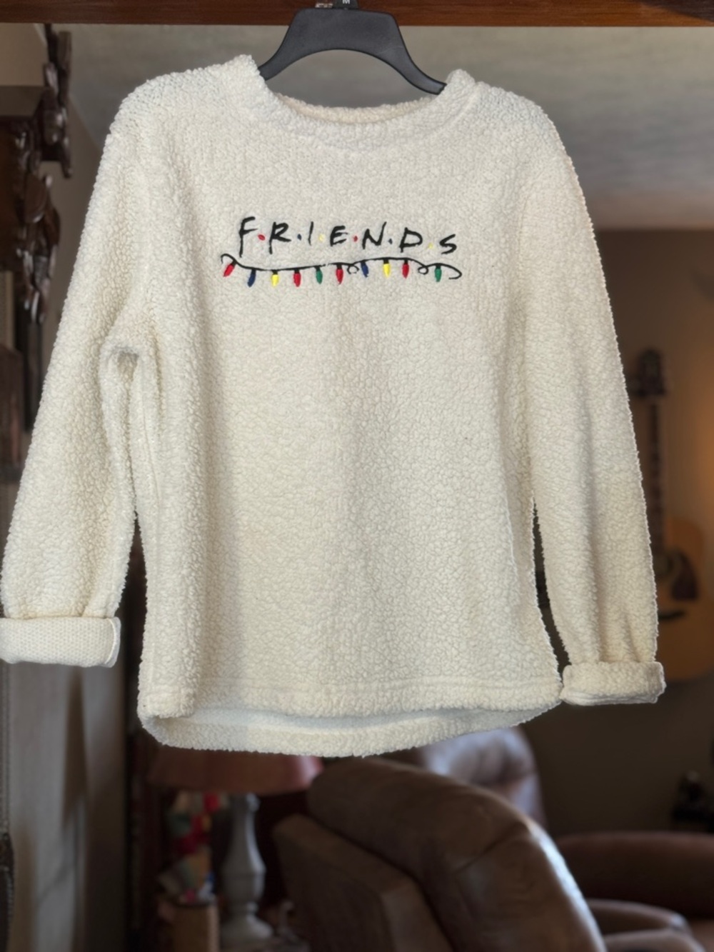Friends Embroidered Cream Sherpa Sweatshirt
